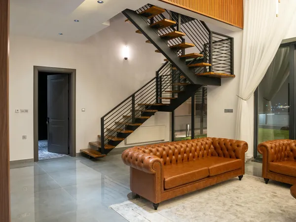 Completed custom floating staircase in a Los Angeles home